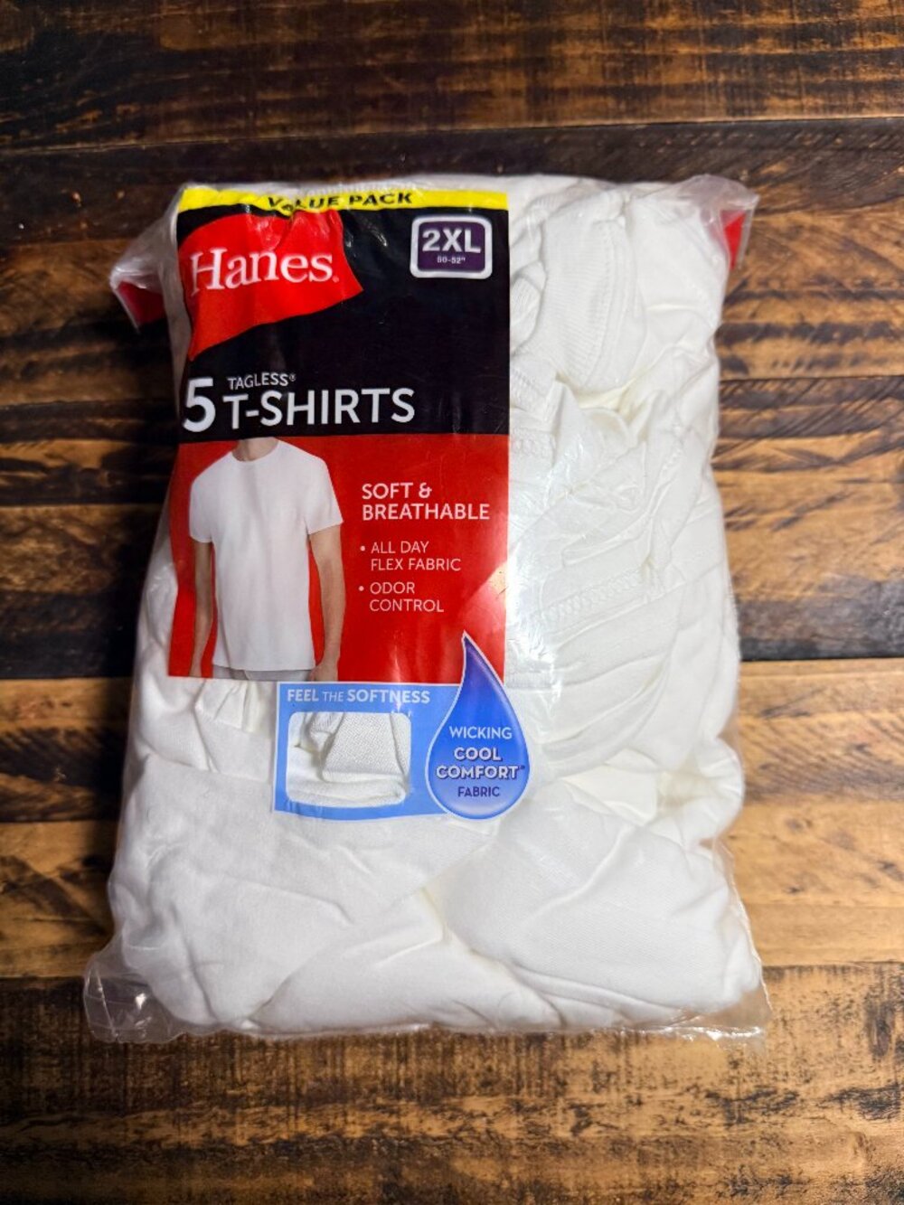 Hanes Men's T-Shirts Undershirts Tagless Crew Neck Breathable 5 Pack White 2XL